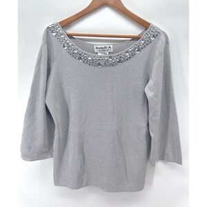 Joseph A Pullover Sweater Sz XL Silver Sparkle Party Metallic Embellished FF18